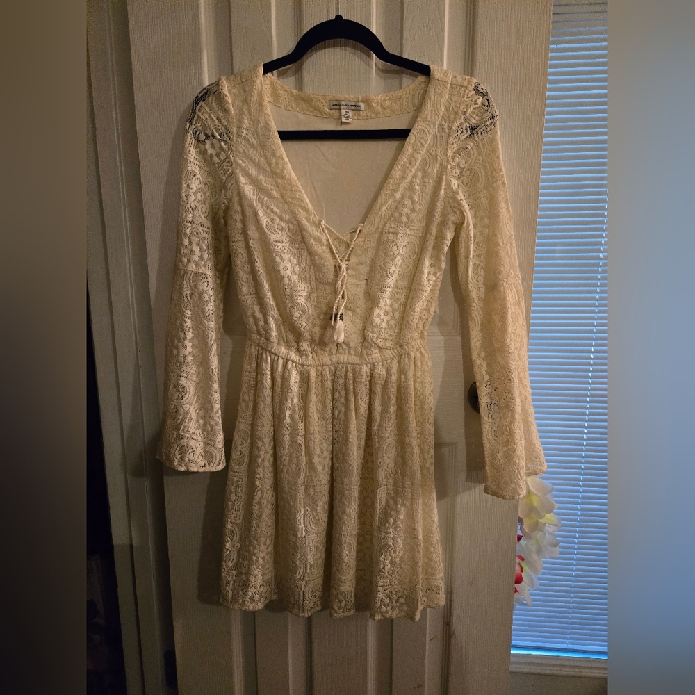 American Eagle Outfitters cream long sleeve dress, size XXS
